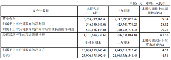 健康元半年報：歸屬于上市公司股東的凈利潤 5.46 億元