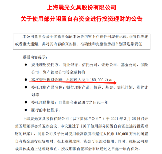 晨光文具“借鉴生意经”:年入百亿 拿18亿买理财 研发费用1.6亿